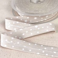 Biais coton imprimé étoile 20mm beige