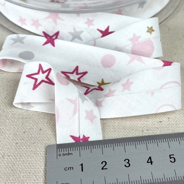 Biais coton imprimé étoile 20mm violette Biais coton imprimé étoile 20mm violette