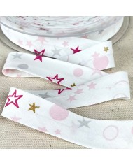 Biais coton imprimé étoile 20mm violette Biais coton imprimé étoile 20mm violette