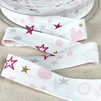 Biais coton imprimé étoile 20mm violette