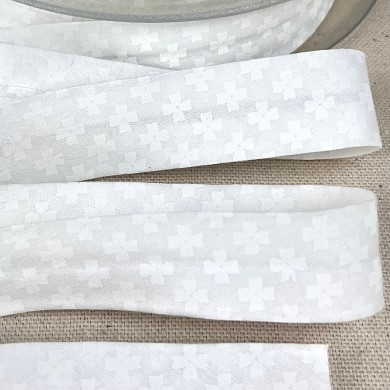 Biais coton imprimé croix 20mm blanc