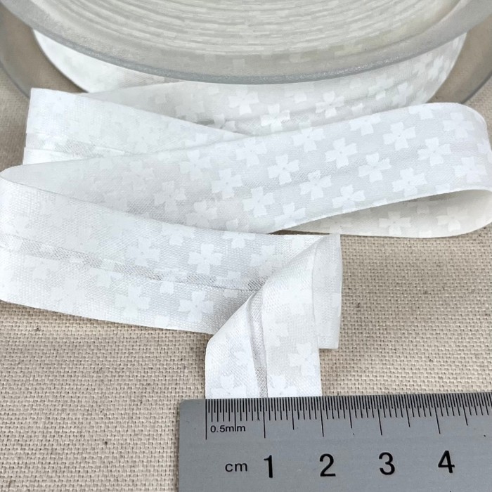 Biais coton imprimé croix 20mm blanc Biais coton imprimé croix 20mm blanc