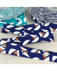 Biais coton imprimé voilier 20mm bleu Biais coton imprimé voilier 20mm bleu