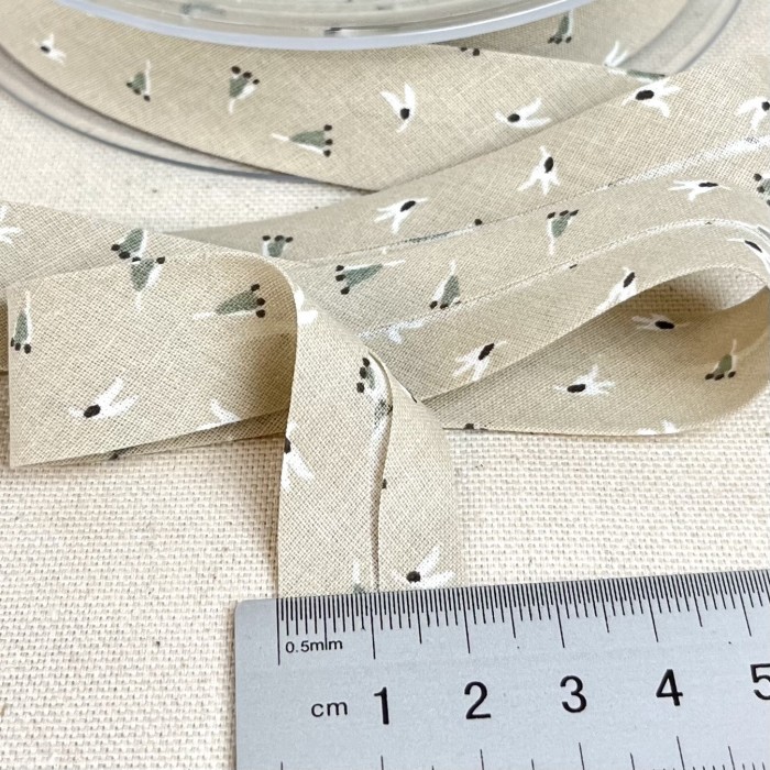 Biais coton imprimé fleurs ery 20mm beige Biais coton imprimé fleurs ery 20mm beige