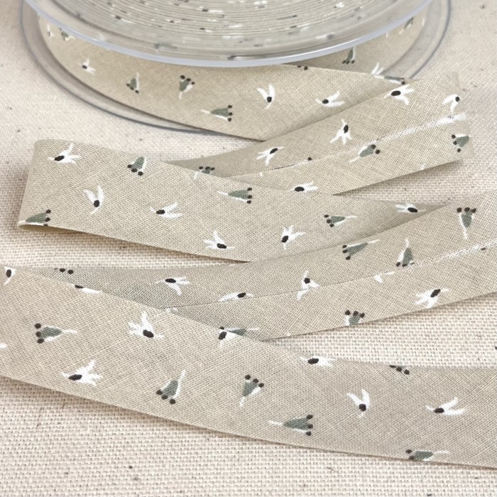 Biais coton imprimé fleurs ery 20mm beige Biais coton imprimé fleurs ery 20mm beige