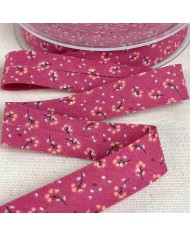 Biais coton imprimé fleurs 20mm fuchsia Biais coton imprimé fleurs 20mm fuchsia