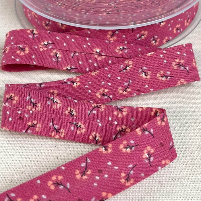 Biais coton imprimé fleurs 20mm fuchsia Biais coton imprimé fleurs 20mm fuchsia