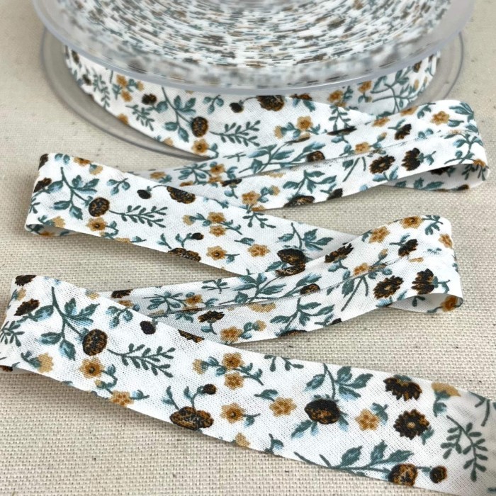Biais coton imprimé floral 20mm vert Biais coton imprimé floral 20mm vert
