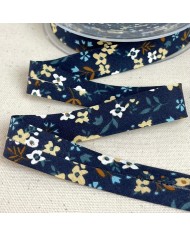 Biais coton imprimé floral 20mm bleu Biais coton imprimé floral 20mm bleu