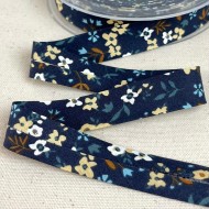 Biais coton imprimé floral 20mm bleu Biais coton imprimé floral 20mm bleu