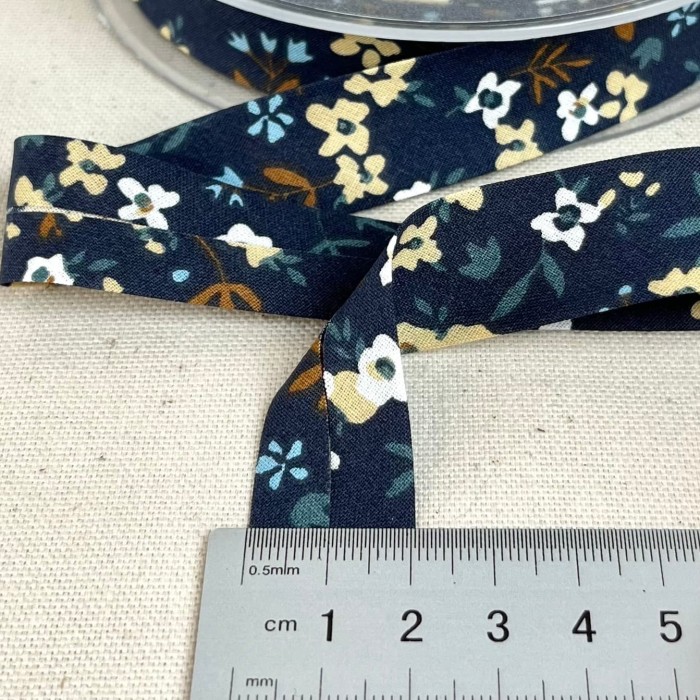 Biais coton imprimé floral 20mm bleu Biais coton imprimé floral 20mm bleu