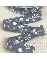 Biais coton imprimé fleurs avril 20mm gris Biais coton imprimé fleurs avril 20mm gris