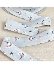 Biais coton imprimé fleurs 20mm bleu ciel Biais coton imprimé fleurs 20mm bleu ciel