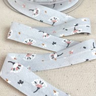 Biais coton imprimé fleurs 20mm bleu ciel Biais coton imprimé fleurs 20mm bleu ciel