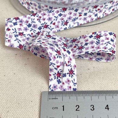 Biais coton imprimé petite fleurs 20mm violette