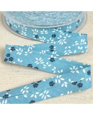 Biais coton imprimé petite fleurs 20mm turquoise Biais coton imprimé petite fleurs 20mm turquoise