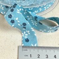 Biais coton imprimé petite fleurs 20mm turquoise Biais coton imprimé petite fleurs 20mm turquoise