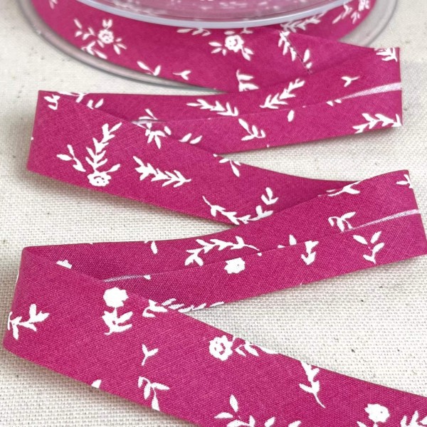 Biais coton imprimé petite fleurs 20mm fuchsia Biais coton imprimé petite fleurs 20mm fuchsia