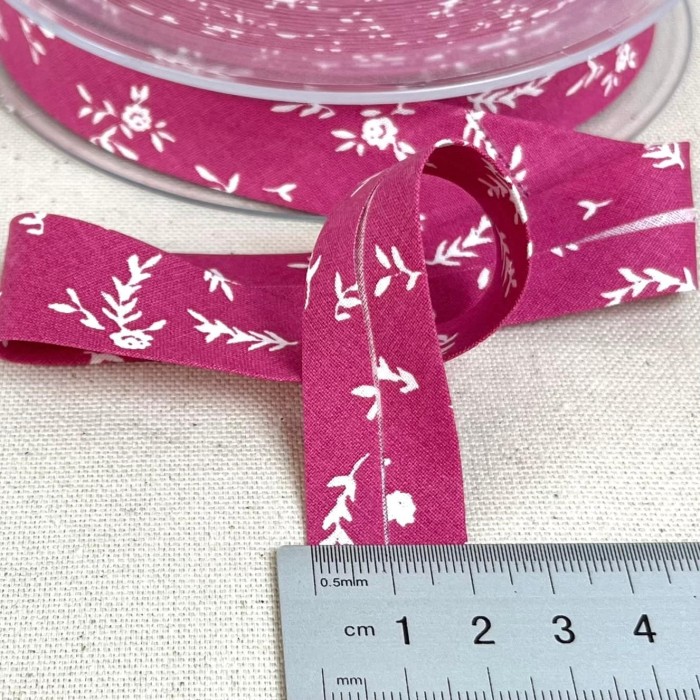 Biais coton imprimé petite fleurs 20mm fuchsia