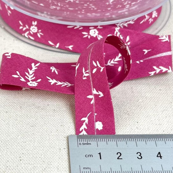 Biais coton imprimé petite fleurs 20mm fuchsia Biais coton imprimé petite fleurs 20mm fuchsia