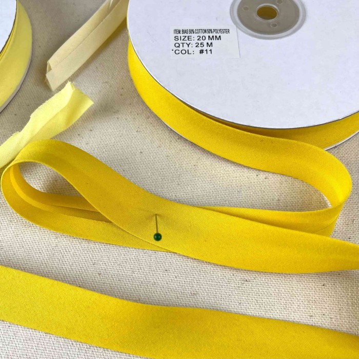 Biais coton polyester 20mm jaune soleil