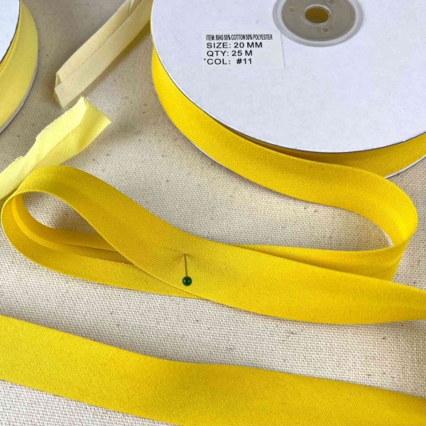 Biais coton polyester 20mm jaune soleil Biais coton polyester 20mm jaune soleil