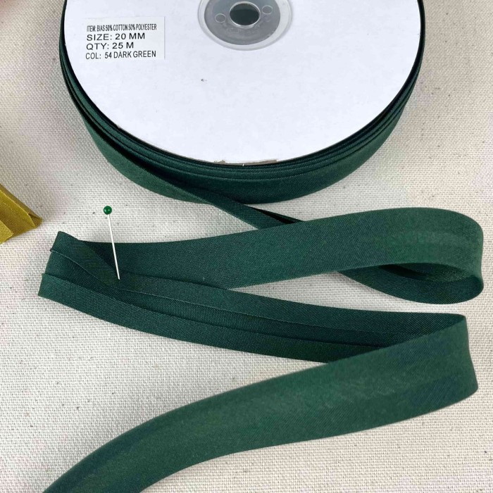 Biais coton polyester 20mm vert Biais coton polyester 20mm vert