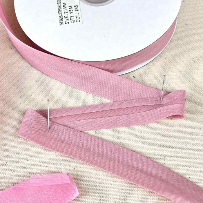 Biais coton polyester 20mm rose pâle Biais coton polyester 20mm rose pâle