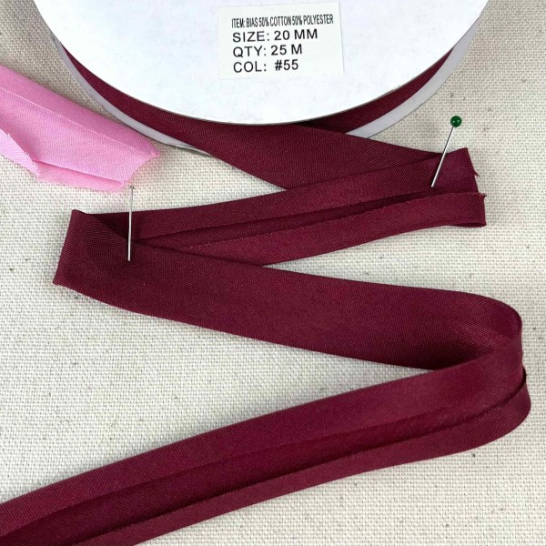 Biais coton polyester 20mm rouge bordeaux Biais coton polyester 20mm rouge bordeaux