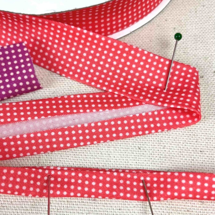 Biais coton polyester petit pois 20mm rouge