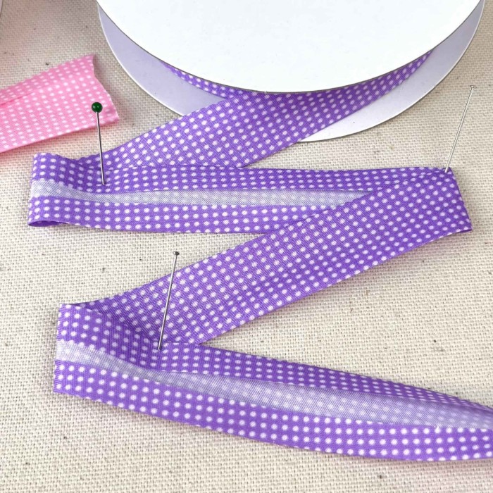 Biais coton polyester petit pois 20mm violet