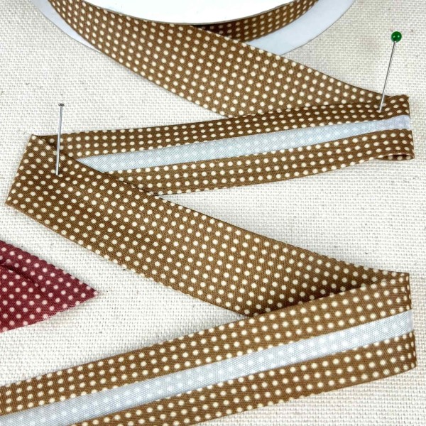 Biais coton polyester petit pois 20mm vert Biais coton polyester petit pois 20mm vert