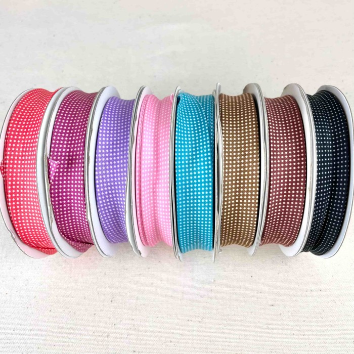 Biais coton polyester petit pois 20mm marron