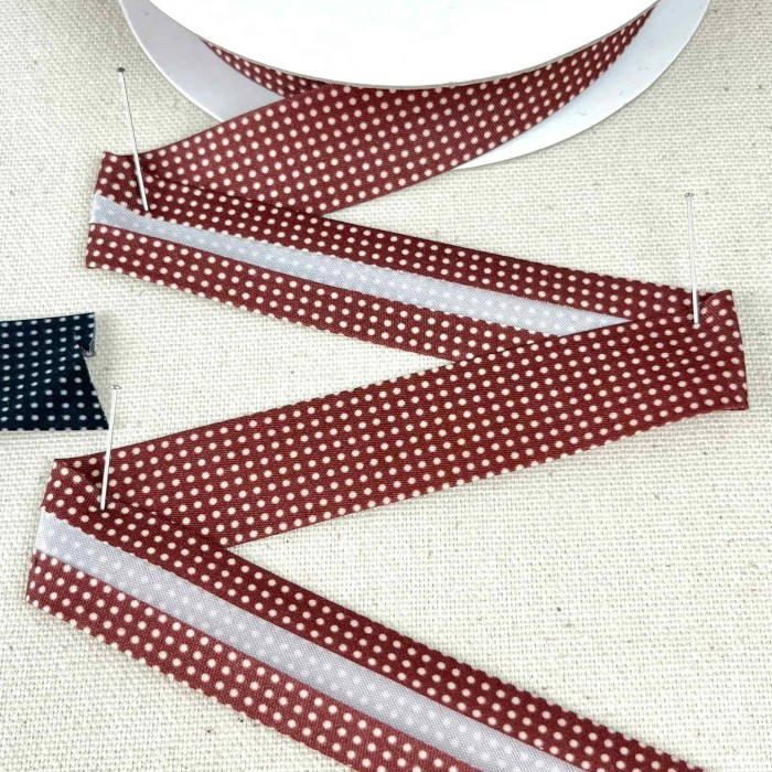 Biais coton polyester petit pois 20mm marron