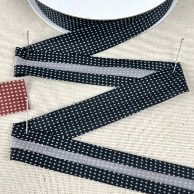 Biais coton polyester petit pois 20mm noir Biais coton polyester petit pois 20mm noir