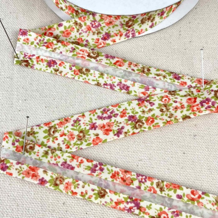 Biais coton polyester rose 20mm printemps