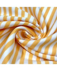 Tissu jersey coton à rayures jaune blanc 80cm