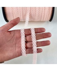 Dentelle Rachel entre-deux polyester rose pâle