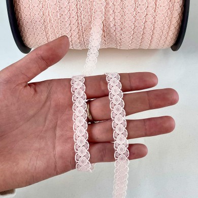 Dentelle Rachel entre-deux polyester rose pâle