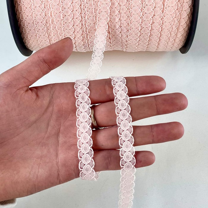 Dentelle Rachel entre-deux polyester rose pâle Dentelle Rachel entre-deux polyester rose pâle