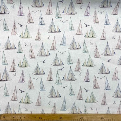 Toile enduite blanche à imprimé bateau