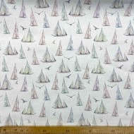 Toile enduite blanche à imprimé bateau