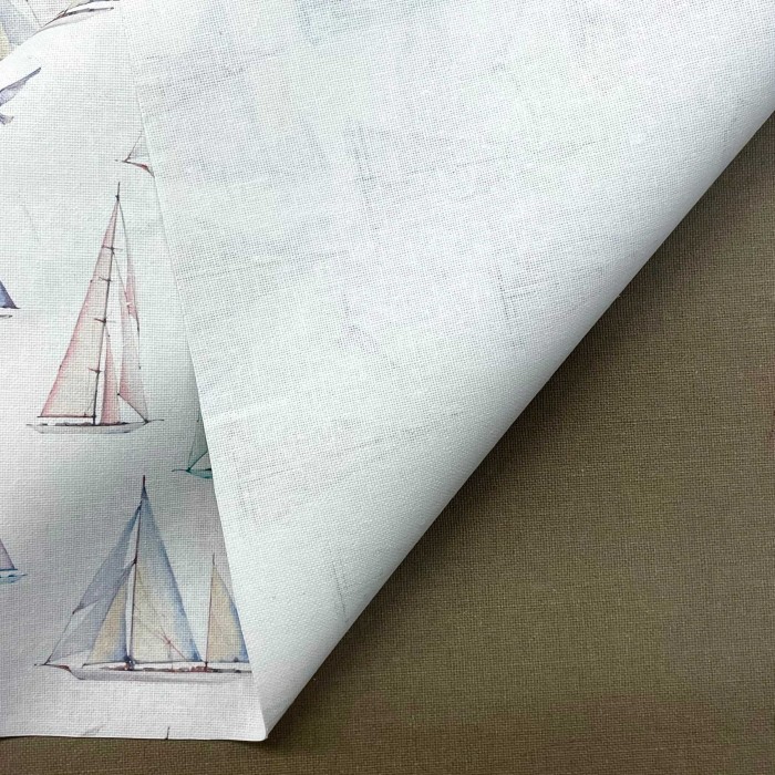 Toile enduite blanche à imprimé bateau