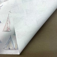 Toile enduite blanche à imprimé bateau