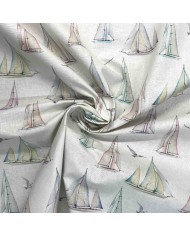 Toile enduite blanche à imprimé bateau