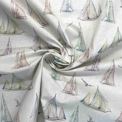 Toile enduite blanche à imprimé bateau