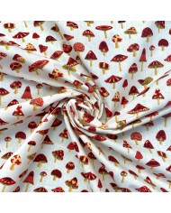 Tissu coton enduit blanche à imprimé champignon