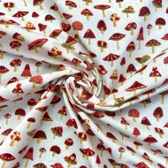Tissu coton enduit blanche à imprimé champignon