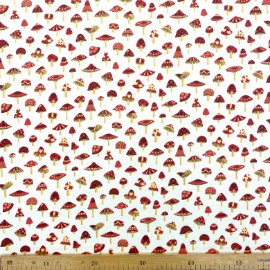 Tissu coton enduit blanche à imprimé champignon