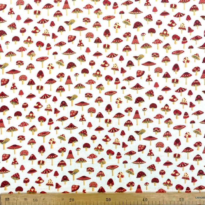Tissu coton enduit blanche à imprimé champignon
